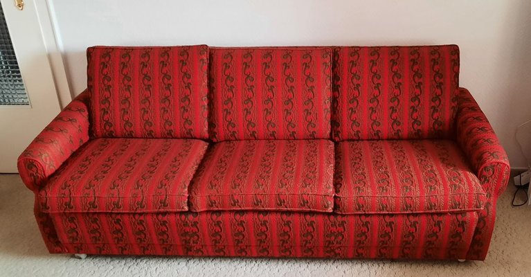 Vintage Red and Brown Fabric Sofa, 1970s-HOI-836812