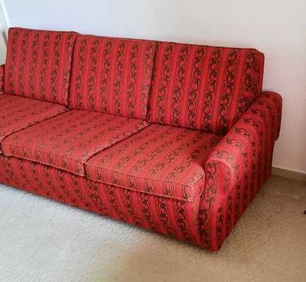 Vintage Red and Brown Fabric Sofa, 1970s-HOI-836812