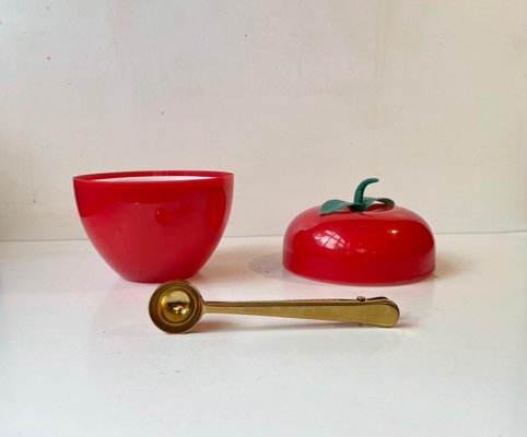 Vintage Red Apple Plastic Ice Bucket and Tong, 1970s, Set of 2-LCR-1441005