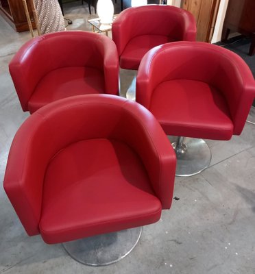 Vintage Red Armchairs, Set of 4-KIM-1718443