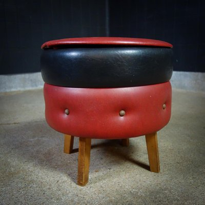 Vintage Red & Black Skai Pouf, 1960s-IA-1412519