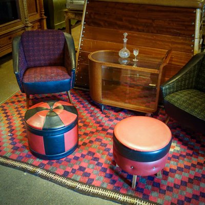 Vintage Red & Black Skai Pouf, 1960s-IA-1412519