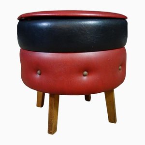 Vintage Red & Black Skai Pouf, 1960s-IA-1412519