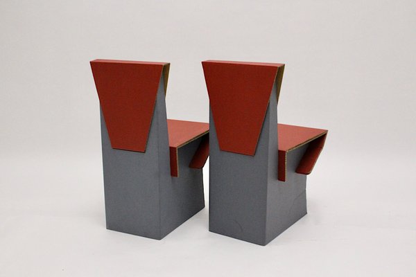 Vintage Red & Blue Cardboard Side Chairs, 1990s, Set of 2-NB-877477