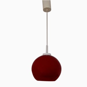 Vintage Red Glass Ball Lamp with Fabric Cable and Cream Plastic Mount, 1970s-HOI-1030617