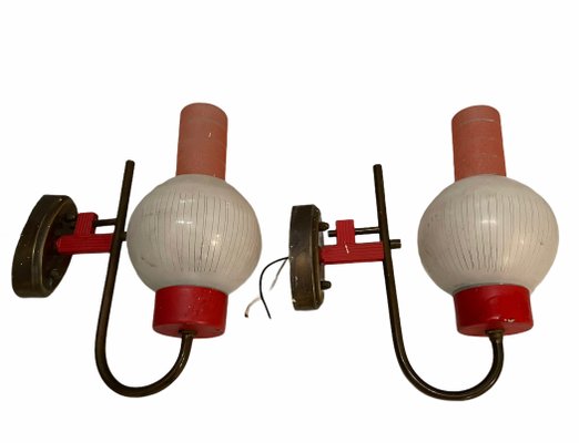 Vintage Red Glass Sconces by Stilnovo, 1950s, Set of 2-JJC-860532