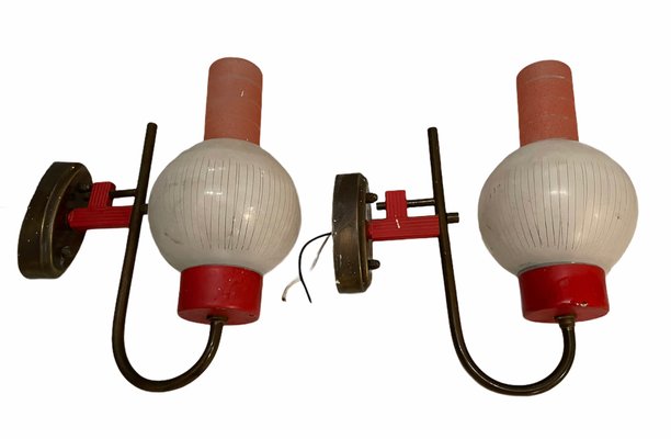 Vintage Red Glass Sconces by Stilnovo, 1950s, Set of 2-JJC-860532