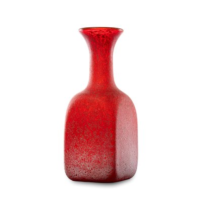 Vintage Red Hand-Blown Studio Glass Vase in Square Shape, 1970s-QBR-1752626