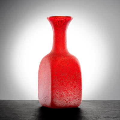 Vintage Red Hand-Blown Studio Glass Vase in Square Shape, 1970s-QBR-1752626