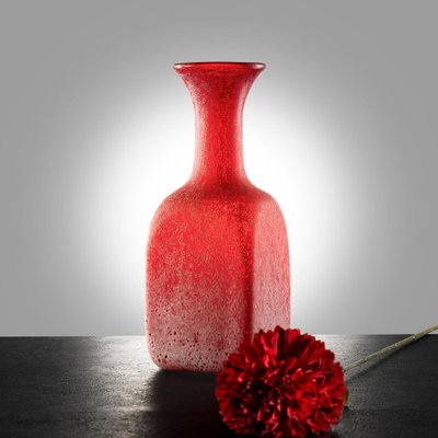 Vintage Red Hand-Blown Studio Glass Vase in Square Shape, 1970s-QBR-1752626