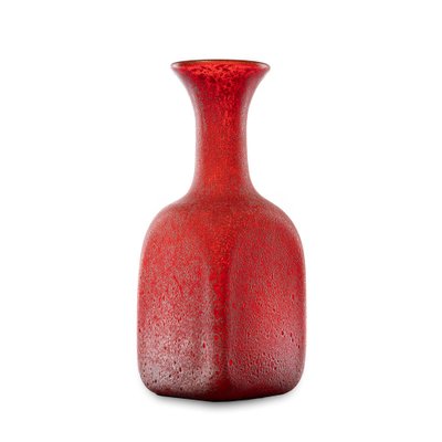 Vintage Red Hand-Blown Studio Glass Vase in Square Shape, 1970s-QBR-1752626