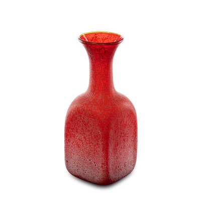 Vintage Red Hand-Blown Studio Glass Vase in Square Shape, 1970s-QBR-1752626