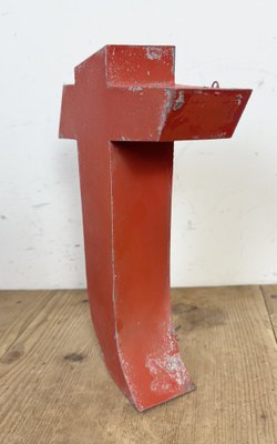 Vintage Red Iron Facade Letter T, 1970s-CGF-2043776