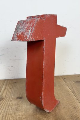 Vintage Red Iron Facade Letter T, 1970s-CGF-2043776