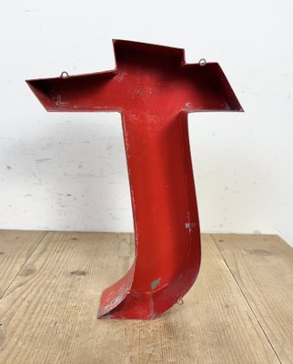 Vintage Red Iron Facade Letter T, 1970s-CGF-2043776