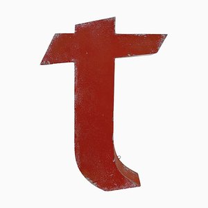 Vintage Red Iron Facade Letter T, 1970s-CGF-2043776