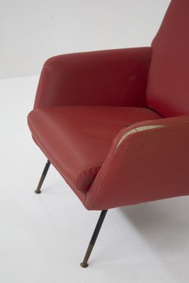 Vintage Red Leather with Brass Feet Armchairs, 1970s, Set of 2-RCE-1404681