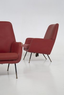 Vintage Red Leather with Brass Feet Armchairs, 1970s, Set of 2-RCE-1404681