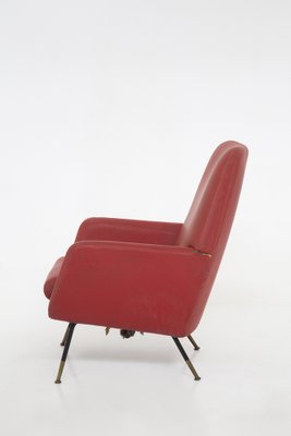 Vintage Red Leather with Brass Feet Armchairs, 1970s, Set of 2-RCE-1404681