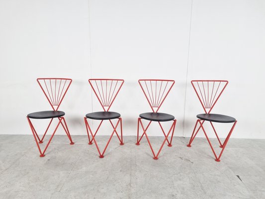 Vintage Red Metal Dining Chairs from Jozef Hoffmann, 1980s, Set of 4-IRH-1350793