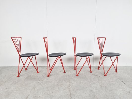 Vintage Red Metal Dining Chairs from Jozef Hoffmann, 1980s, Set of 4-IRH-1350793