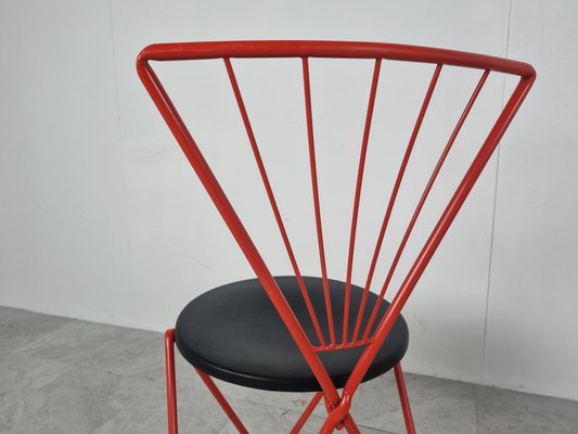 Vintage Red Metal Dining Chairs from Jozef Hoffmann, 1980s, Set of 4-IRH-1350793