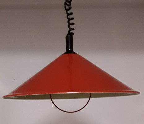 Vintage Red Painted Metal Funnel-Shaped Metal Ceiling Lamp, 1970s-HOI-1121842