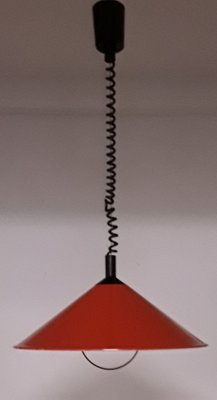 Vintage Red Painted Metal Funnel-Shaped Metal Ceiling Lamp, 1970s-HOI-1121842