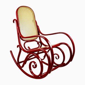 Vintage Red Rocking Chair attributed to Michael Thonet-UJQ-1517521