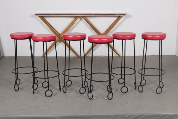 Vintage Red Stools, Set of 6-ZXR-1705882