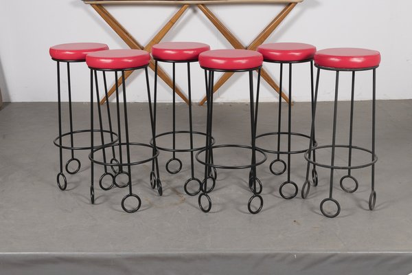 Vintage Red Stools, Set of 6-ZXR-1705882