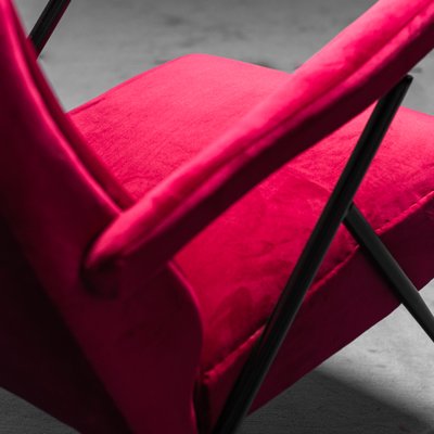 Vintage Red Velvet and Metal Armchair, 1950s-ZLY-893870