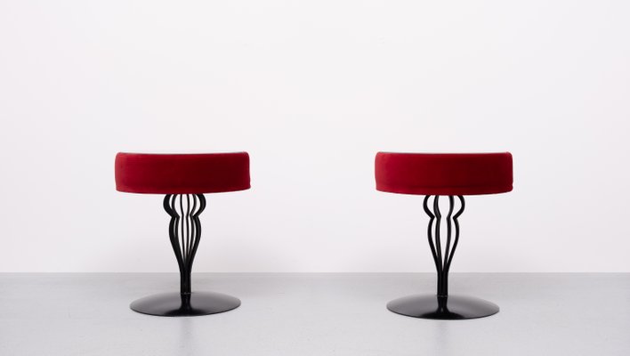 Vintage Red Velvet Side Tables from De Ster Gelderland, 2000, Set of 2-GCG-2041824