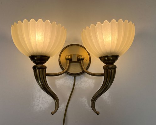 Vintage Regency Bronze and Glass Wall Light from Massive, 1970s-WZZ-1746316