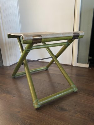 Vintage Regency Italian Beech and Leather Foldable Stool-DE-1113316