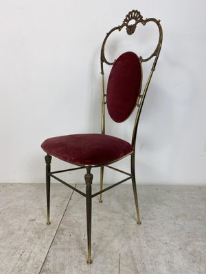 Vintage Regency Style Brass and Red Velvet Chair, 1950s-DE-1058671