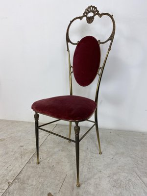 Vintage Regency Style Brass and Red Velvet Chair, 1950s-DE-1058671