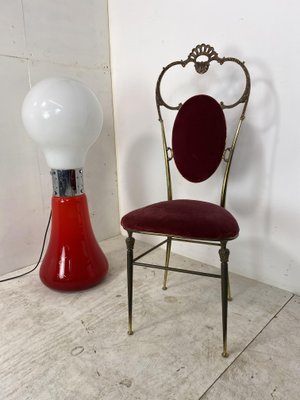 Vintage Regency Style Brass and Red Velvet Chair, 1950s-DE-1058671