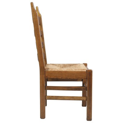 Vintage Renaissance Style Italian Carved Walnut and Straw Dining Chairs, 1950s, Set of 12-NJV-577213