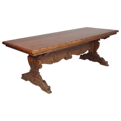 Vintage Renaissance Style Italian Carved Walnut Dining Table by Michele Bonciani-Cascina, 1940s-NJV-577243