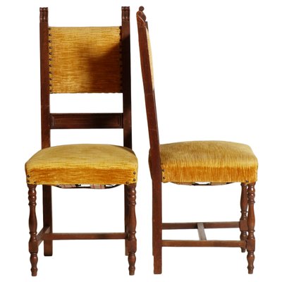 Vintage Renaissance Style Italian Walnut Dining Chairs, 1930s, Set of 6-NJV-575135