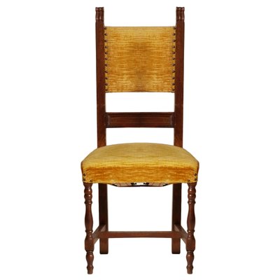 Vintage Renaissance Style Italian Walnut Dining Chairs, 1930s, Set of 6-NJV-575135