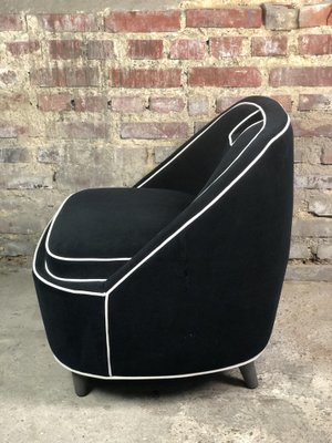 Vintage Retro Lounge Chair in Black Velvet with White Trim, 1980s-RWZ-1332801