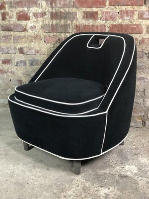 Vintage Retro Lounge Chair in Black Velvet with White Trim, 1980s-RWZ-1332801