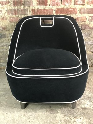 Vintage Retro Lounge Chair in Black Velvet with White Trim, 1980s-RWZ-1332801