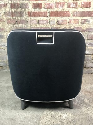 Vintage Retro Lounge Chair in Black Velvet with White Trim, 1980s-RWZ-1332801