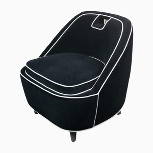 Vintage Retro Lounge Chair in Black Velvet with White Trim, 1980s-RWZ-1332801