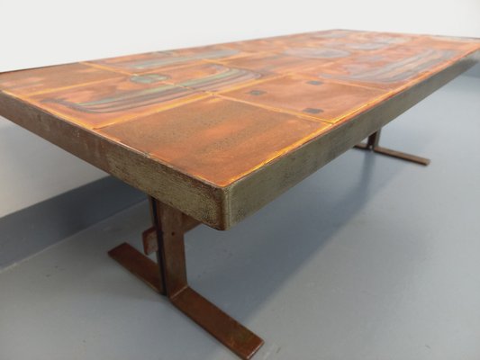 Vintage Roche-Bobois Coffee Table in Steel and Ceramic, 1970s-AHO-1755974