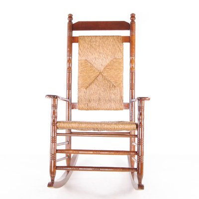 Vintage Rocking Chair in Rush and Wood, 1970s-DSC-2028299