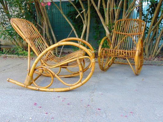 Vintage Rocking Chairs in Bamboo, Set of 2-GZF-1338297